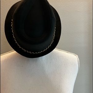 Black polyester Fedora hat